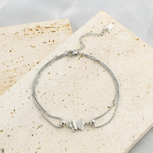 Buy Center Butterfly Pendant Layered Anklet - Gold & Silver Jewelry - Buy Center
