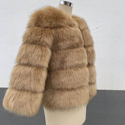 Buycenter Slim Faux Fox Fur Coat - Stylish Temperament Commuting Outerwear - Buy Center