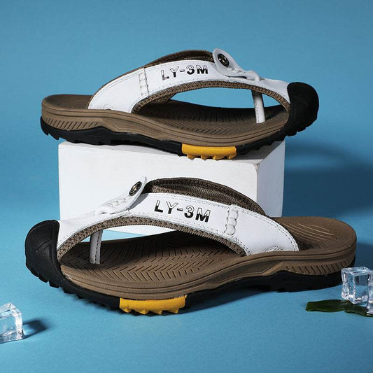 Buycenter Men's Casual Leather Slippers - Summer Beach Flip Flops - Buy Center