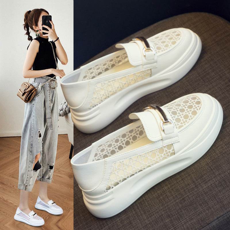 Buycenter Genuine Leather White Loafers - Trendy Women’s Casual Shoes - Buy Center