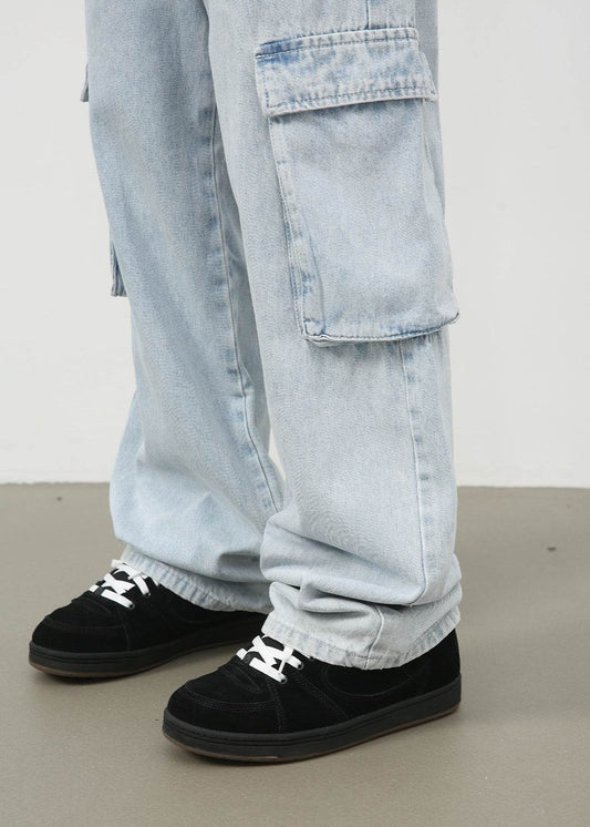 Retro Light Blue Cargo Jeans for Men - Trendy Korean Style, Loose Fit - Buy Center