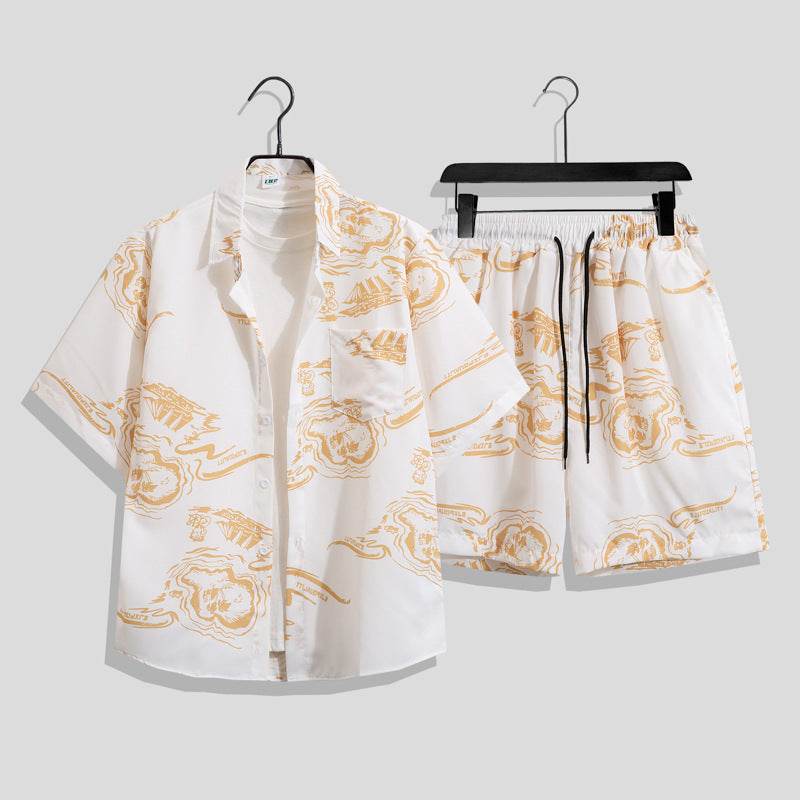 Hong Kong Style Retro Printed Shirt - Men's Short Sleeve Summer Top - Buy Center