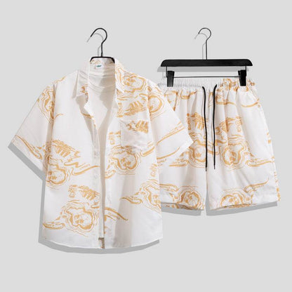 Hong Kong Style Retro Printed Shirt - Men's Short Sleeve Summer Top - Buy Center
