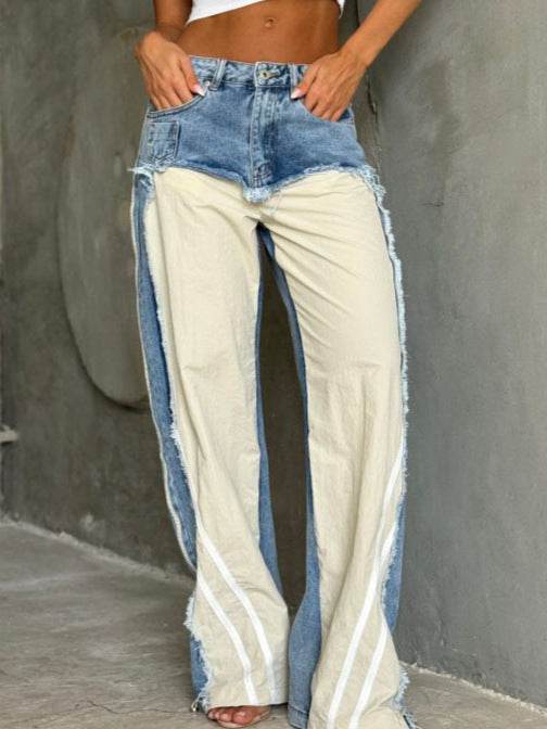 Buycenter Low Waist Wide-Leg Jeans - Contrast Black Panel for Men - Buy Center