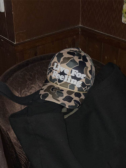 Live For Feeling Camouflage Curved Brim Hat - Adjustable Hip Hop Cap - Buy Center