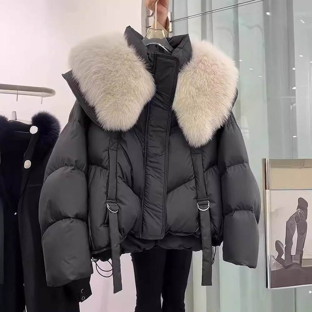 Women's Winter Black Cotton Padded Coat - Stylish, Warm, Chic Fur Collar - Buy Center