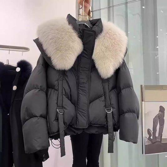 Women's Winter Black Cotton Padded Coat - Stylish, Warm, Chic Fur Collar - Buy Center