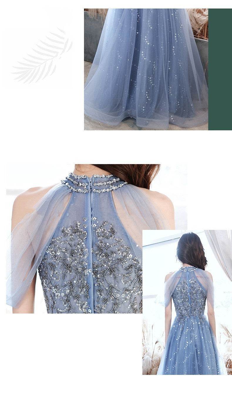 Buycenter French Long Blue Dress - Elegant Evening Gown for All Sizes - Buy Center