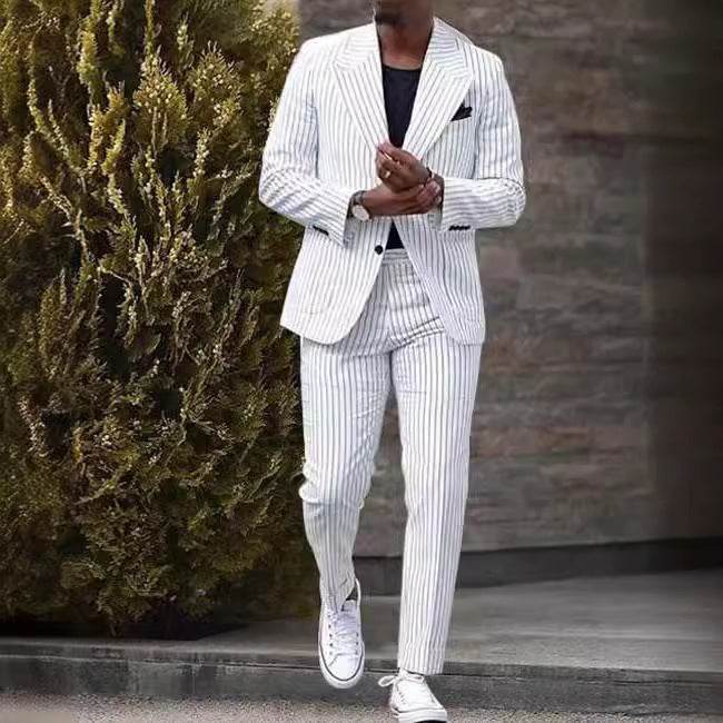 American Light Luxury Striped Suit - Slim Fit Business Casual Trousers - Buy Center