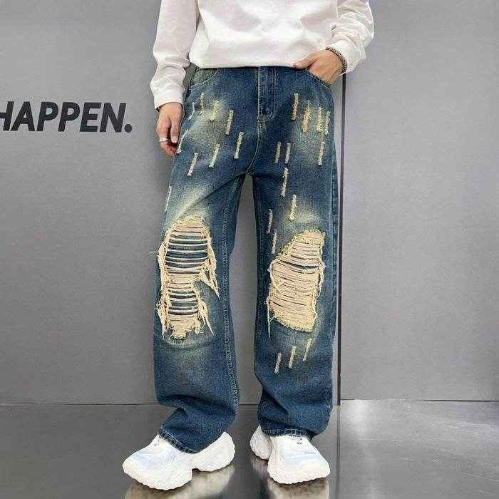 Loose Wide Leg Blue Washed Jeans - Stylish Fit for Sizes S to 3XL