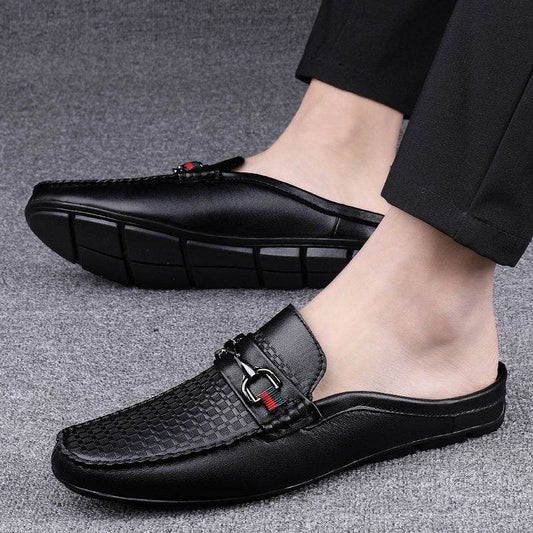 Buycenter Men's Casual Leather Slip-On Half-Slippers - Stylish & Comfortable - Buy Center