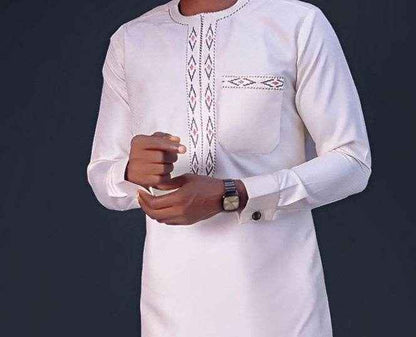 Elegant African Men's Ethnic Suit - High-Quality Embroidery Design 2025
