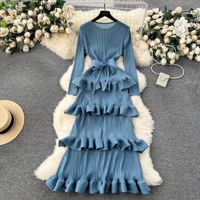 Cake Pleated Slim Long Dress - Elegant Bridesmaid Dress in Various Colors - Buy Center