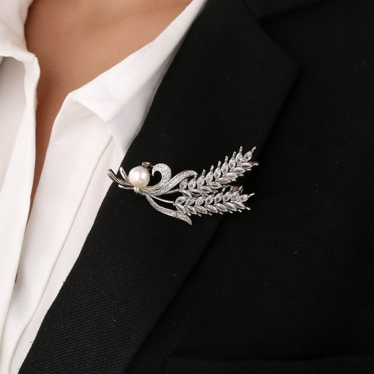 Buy Center Wheat Style Flower Brooch - Elegant Copper Decoration - Buy Center