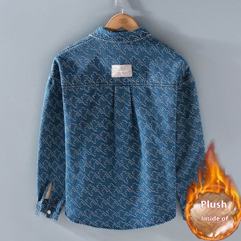 Buycenter Casual Denim Long Sleeve Shirt - Trendy Floral & Fleece Lined - Buy Center