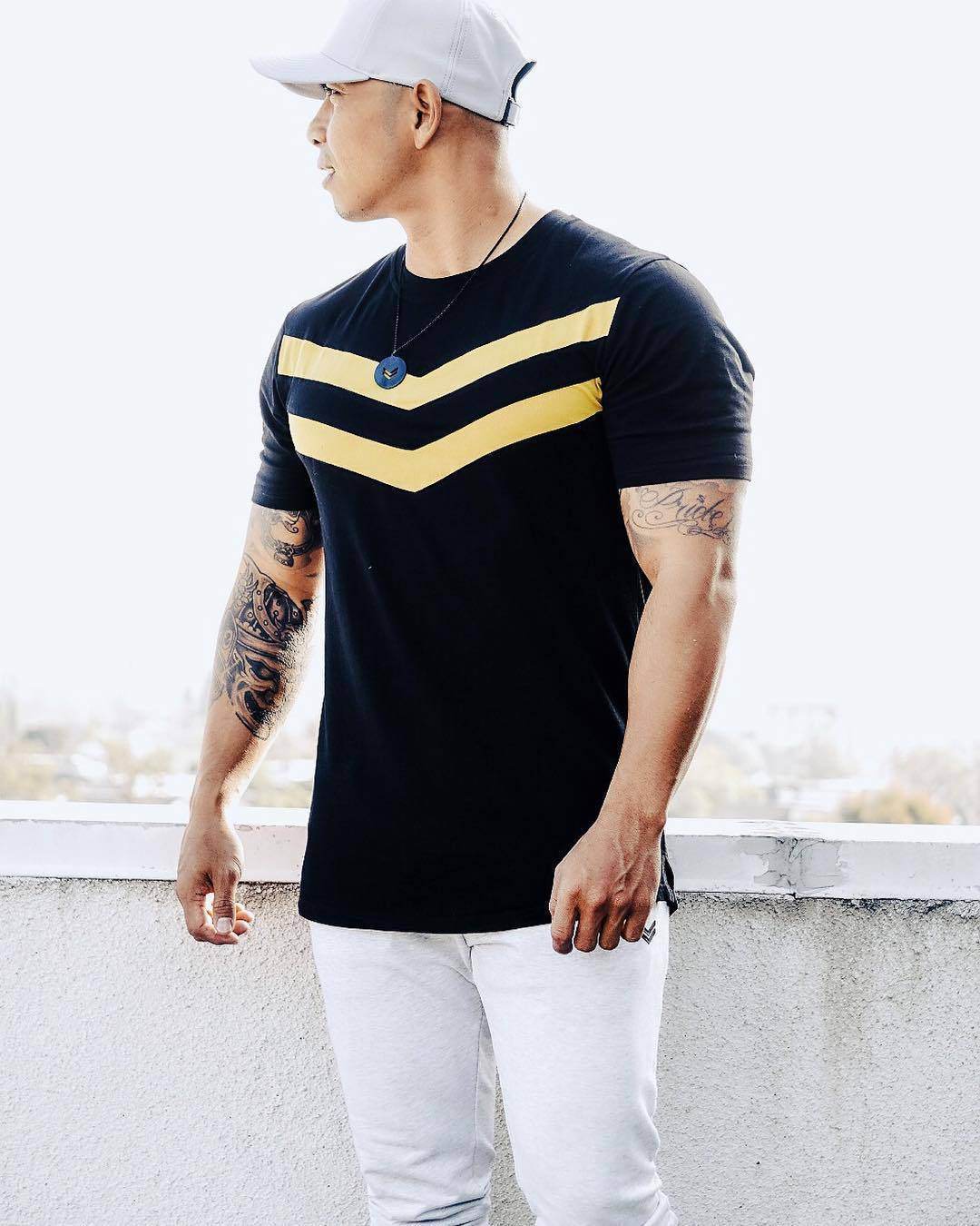 Buycenter Striped Sports Workout T-Shirt - Comfortable Cotton Fit - Buy Center