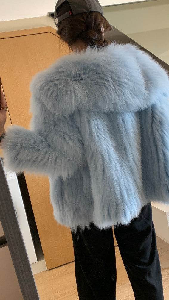 Buycenter Women's Fur Young Coat - Stylish Lapel Design, Short Length - Buy Center