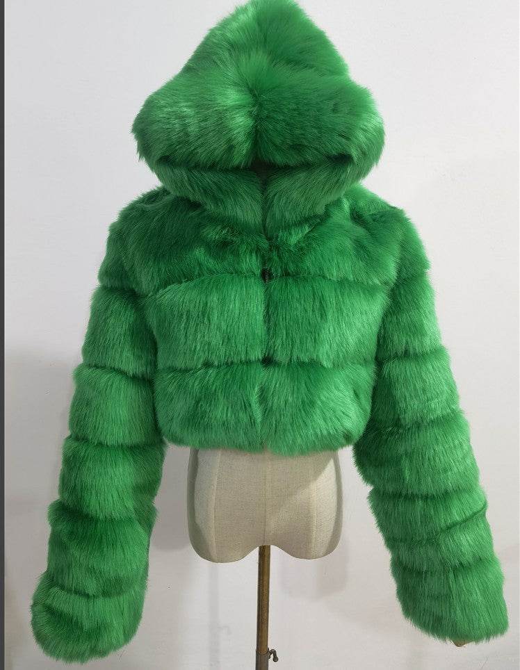 Trendy Short Hood Fox Fur Women's Coat - Stylish Faux Fur & Leather - Buy Center