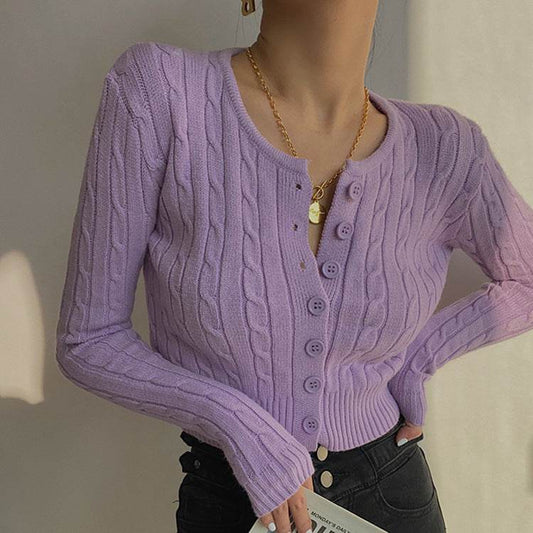 Buycenter Women's Knitted Cardigan - Short Sleeve, Twist Design Sweater - Buy Center