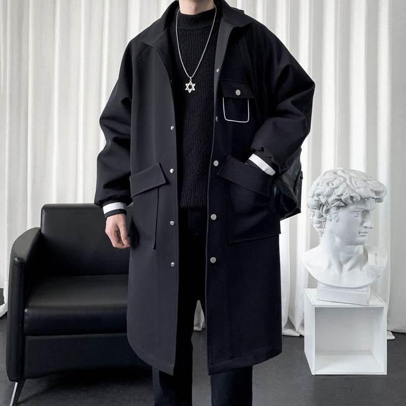 Men's Mid-Length Overknee Overcoat - Stylish Wool Blend with Pockets - Buy Center