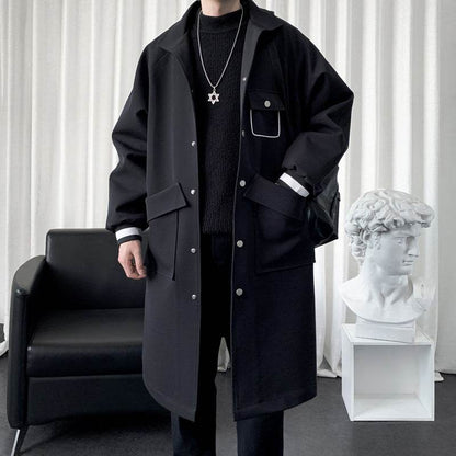Men's Mid-Length Overknee Overcoat - Stylish Wool Blend with Pockets - Buy Center