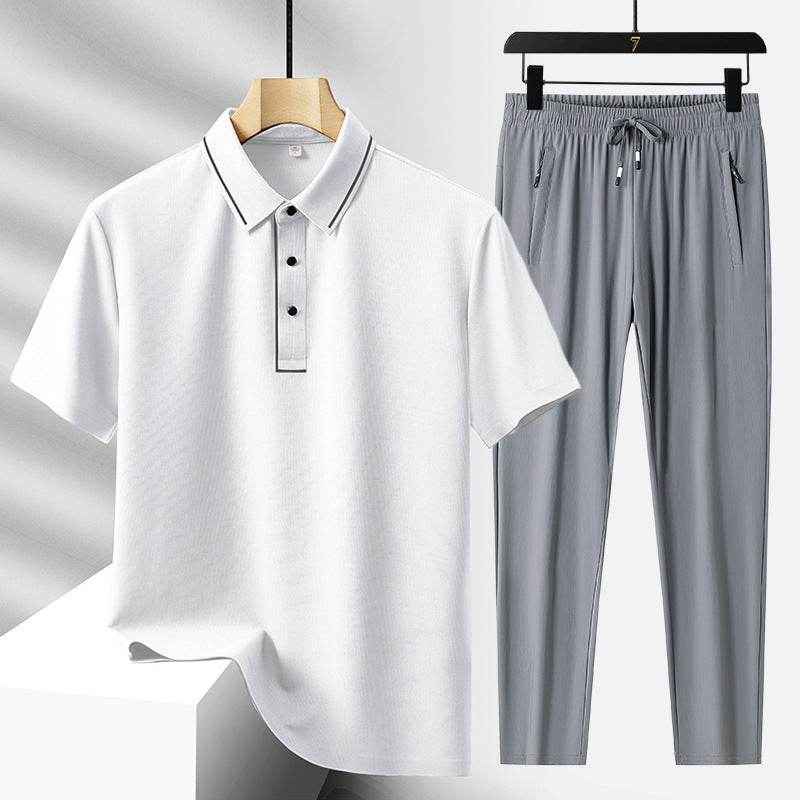Men's Light Luxury Ice Silk Polo Shirt & Trousers Leisure Suit 2025