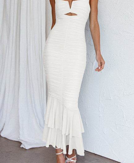 Elegant Off-the-Shoulder Pleated Fishtail Dress - Stylish Fit for Women - Buy Center
