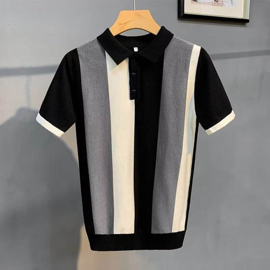 Vintage Stripe Short Sleeve Men's Shirt - Zipper, Comfortable Cotton Fit - Buy Center