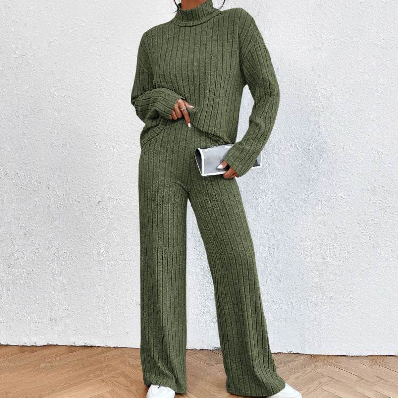 Buycenter Women's Turtleneck Knitting Set - Long Sleeve & Loose Trousers - Buy Center