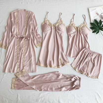 Women's Five-Piece Imitated Silk Pajamas Set - Cool & Comfortable Sleepwear - Buy Center