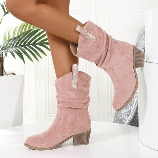 Buycenter Plus Size Women's Boots - Fashionable Suede with Mid Heel - Buy Center
