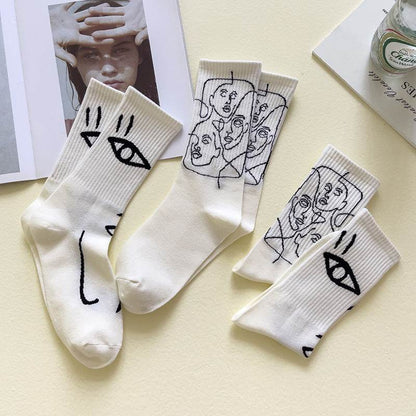 Boneless Suture Tube Socks - Trendy Abstract Lines, Free Size Comfort - Buy Center
