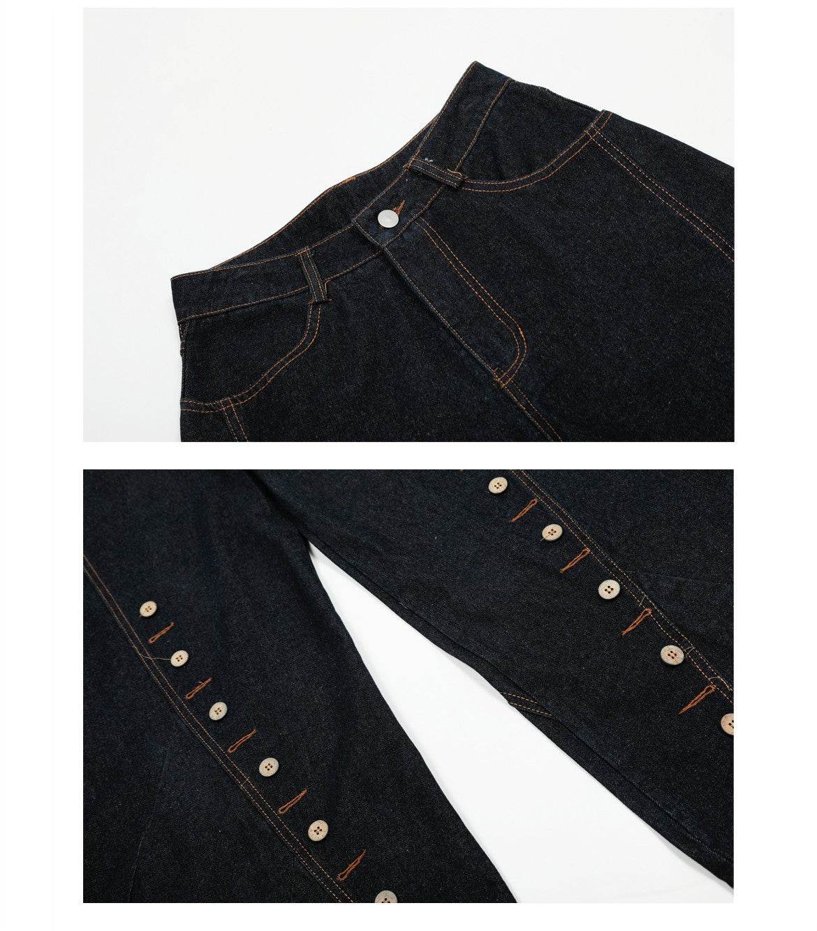 Multi-Row Buttonhole Denim Pants - Stylish Wide Leg Women’s Jeans - Buy Center