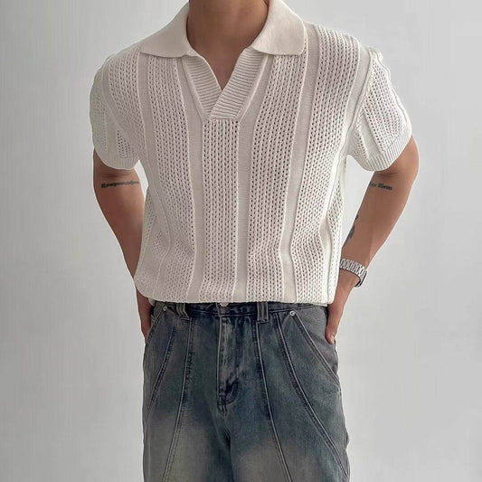 Buycenter Short-Sleeved Polo Shirt - Hollow Mesh Knit T-Shirt for Men - Buy Center