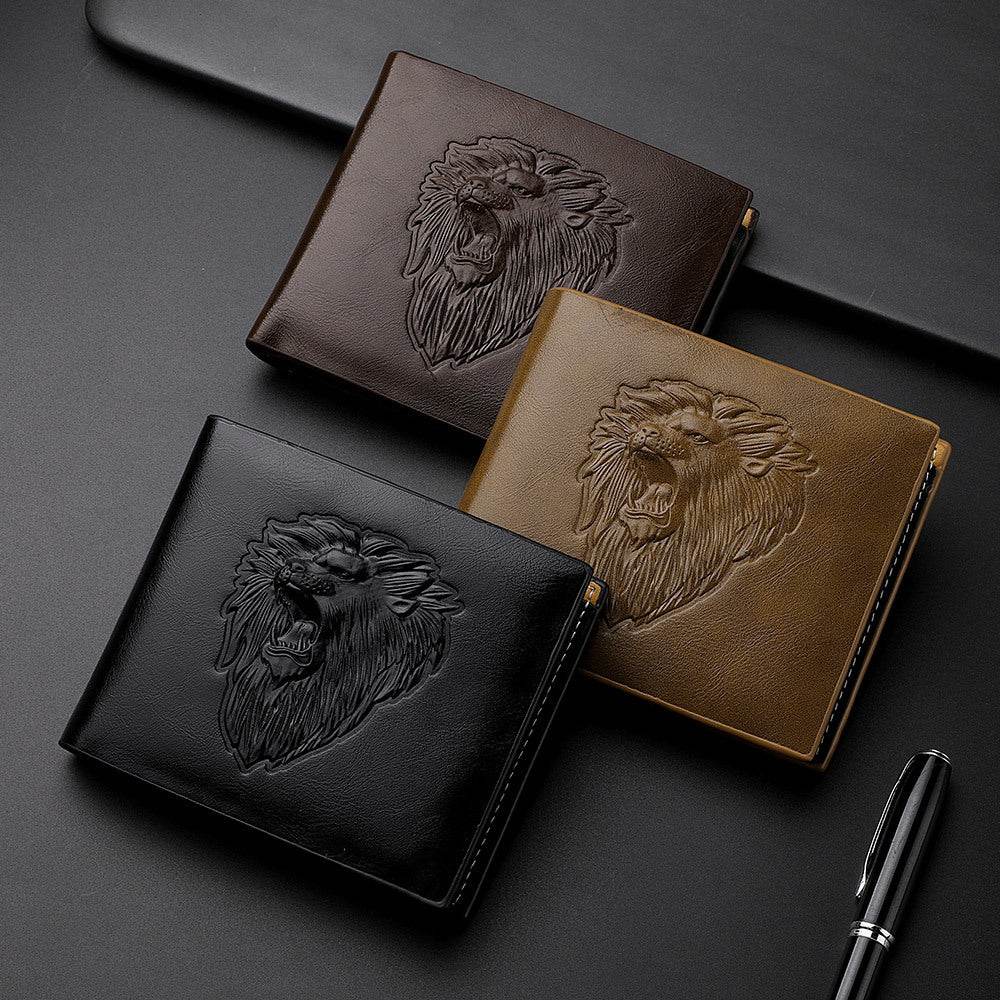 Men's Zipper Wallet - Lion Embossed Pattern, Stylish & Secure Design - Buy Center