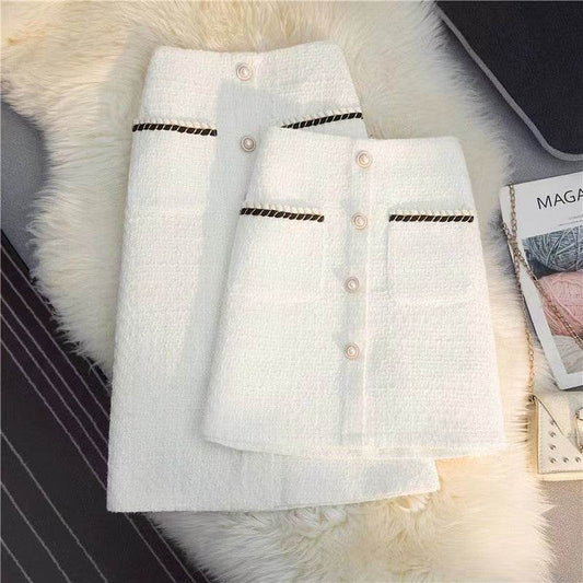 High Waist A-Line Tweed Skirt - Stylish Mid-Length for Any Occasion - Buy Center