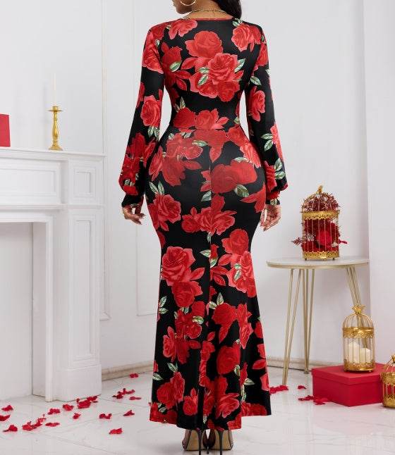 Ladies' V-neck Floral Dress - Trendy Hip Hugging Fit for Summer Style - Buy Center