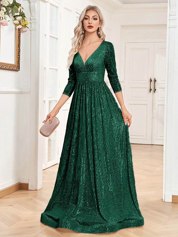 Buycenter V-neck Sequined Party Dress - High Waist, Elegant Evening Style - Buy Center