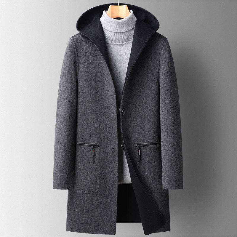 Men's Wool Overcoat - Stylish Hooded Double-Sided Design for Winter - Buy Center