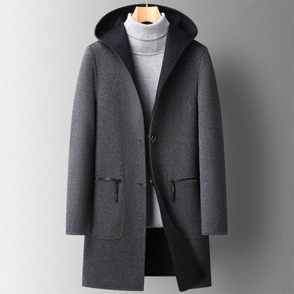 Men's Wool Overcoat - Stylish Hooded Double-Sided Design for Winter - Buy Center