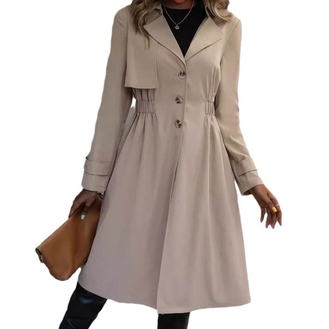 Long Waist Cotton Trench Coat - Stylish Women's Jacket in Khaki & Black - Buy Center