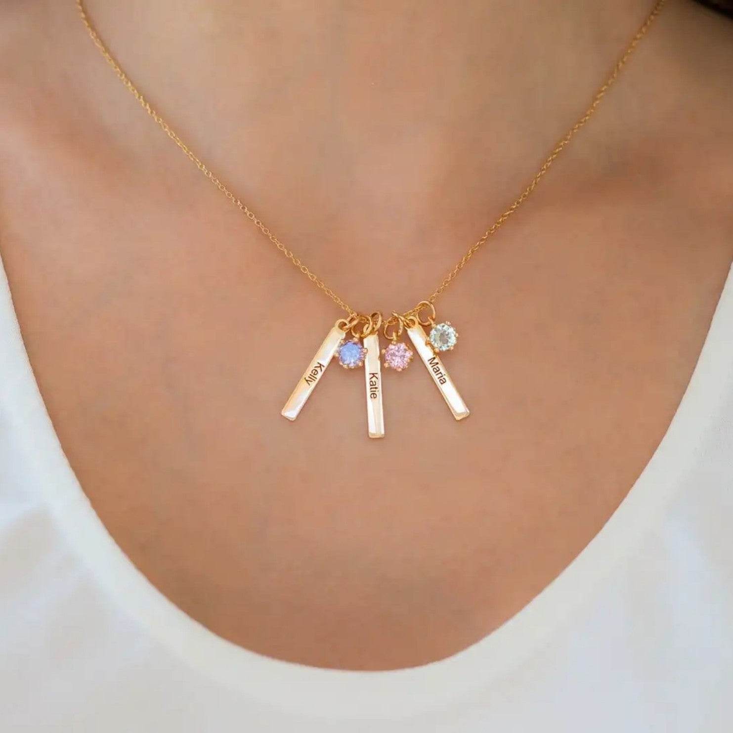 Personalized Mini Bar Birthday Stone Necklace - Custom Stainless Steel Pendant - Buy Center