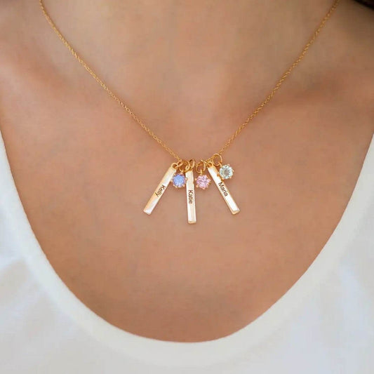 Personalized Mini Bar Birthday Stone Necklace - Custom Stainless Steel Pendant - Buy Center