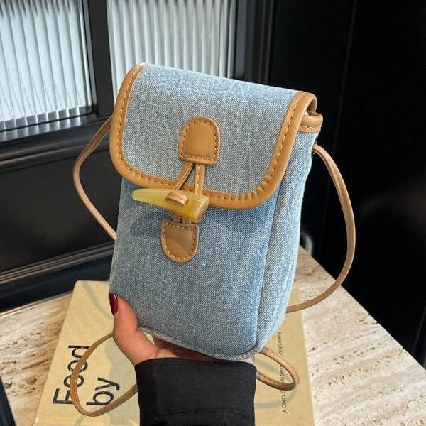 Buycenter Women's Vertical Denim Phone Bag - Stylish Shoulder Messenger Bag - Buy Center