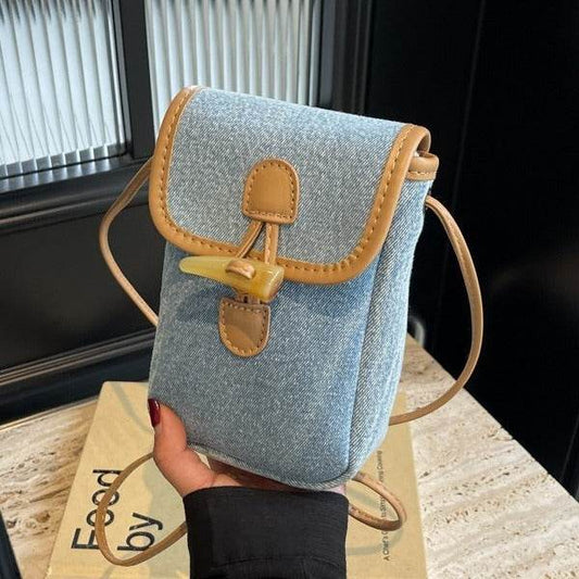 Buycenter Women's Vertical Denim Phone Bag - Stylish Shoulder Messenger Bag - Buy Center