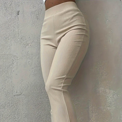 Casual Rib Slim Fit Leggings - High Waist Trousers for Everyday Style - Buy Center