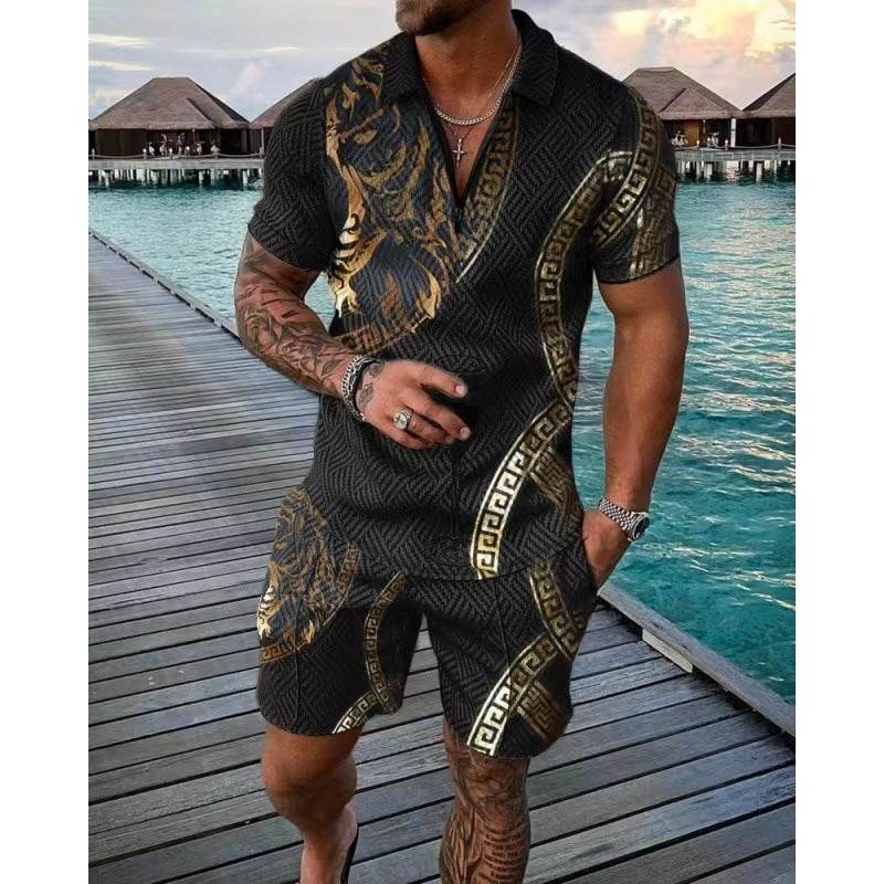 Buycenter Men's Summer Polo Shirt Suit - Plus Size Geometric Fashion - Buy Center