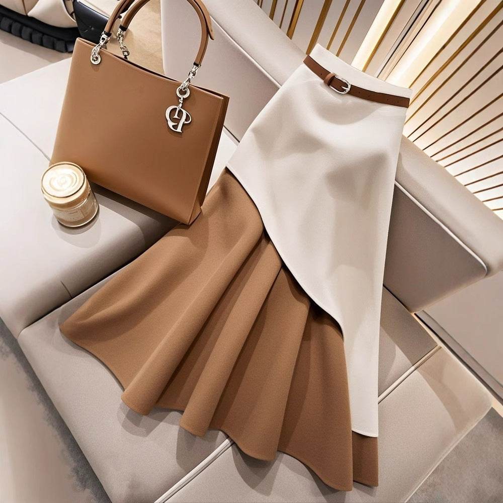 Women's Winter Brown Fishtail Skirt - Trendy Contrast Design for Every Occasion - Buy Center