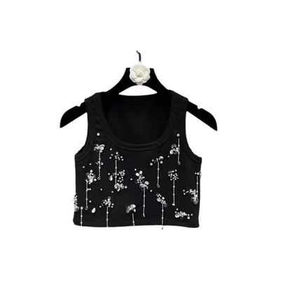 Stylish Sleeveless Gold Beaded Vest for Women - Casual Cotton Elegance - Buy Center