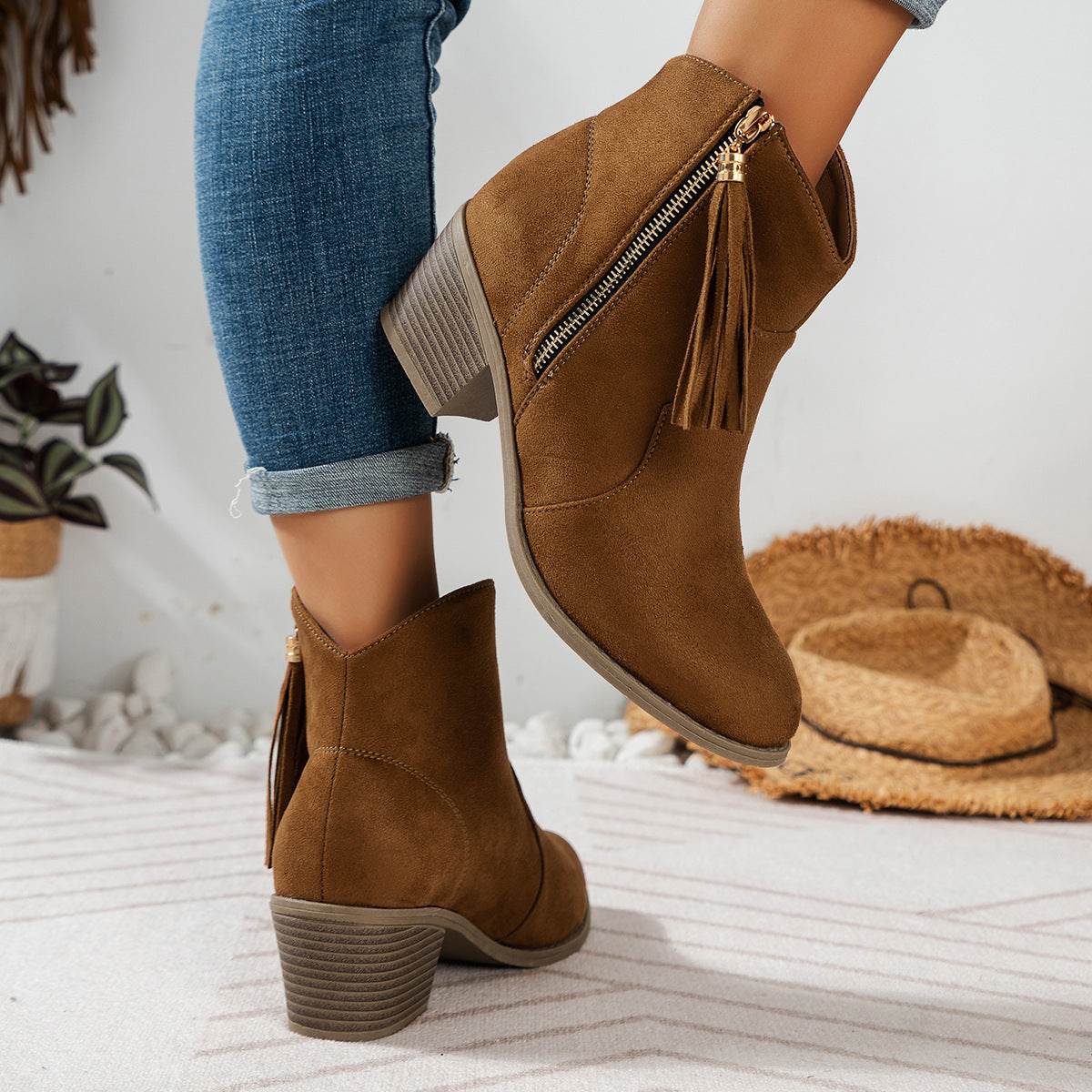 Women's Metal Zip Tassel Low-Top Boots - Stylish & Comfortable Fashion 2025 - Buy Center